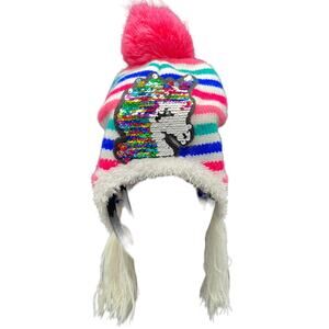 Whimsical Striped Sequined Unicorn Beanie One Size
